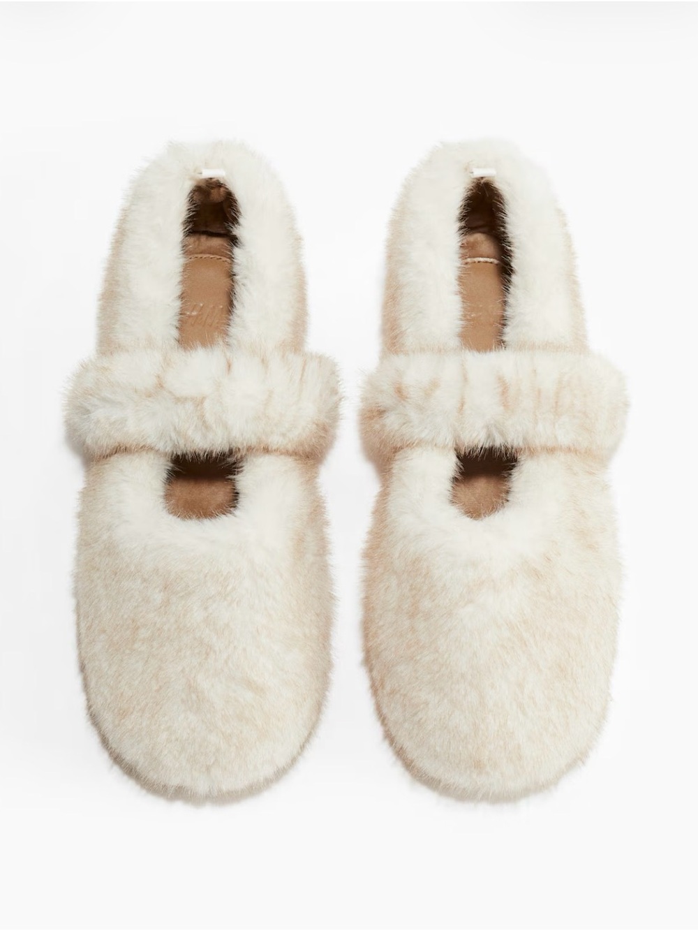 H&M BRAND NEW Plush Faux Fur Mary Jane Slippers - Cream